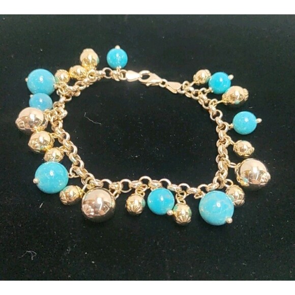 Milor Jewelry - 14 K Milor Italy Gold & Turquoise Bracelet Size 7 Vintage Estate